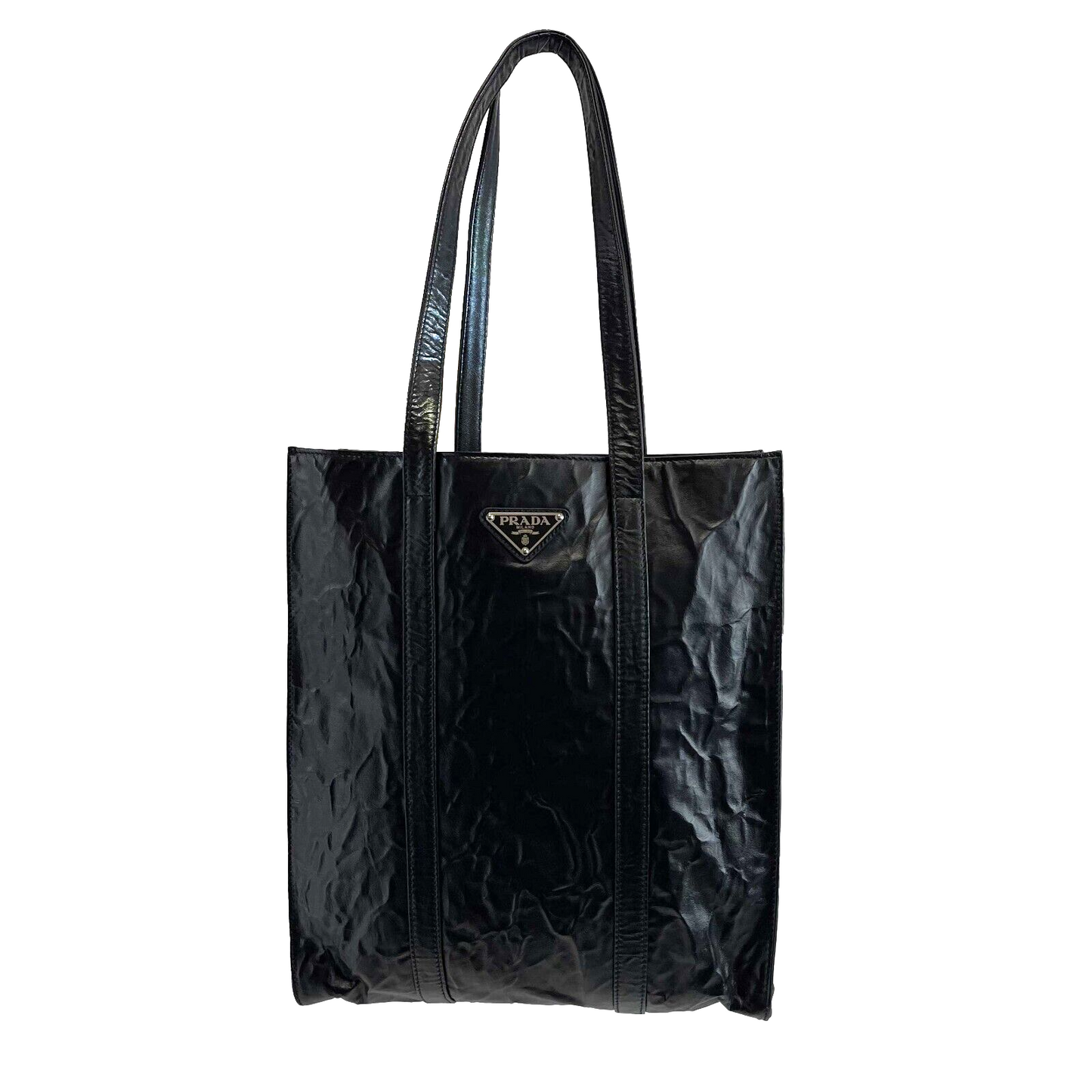 Prada - Pristine - Small Antique Nappa Shopping Leather Tote - Black - Handbag