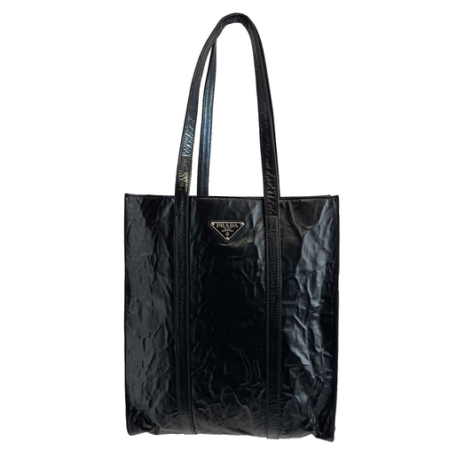 Prada - Pristine - Small Antique Nappa Shopping Leather Tote - Black - Handbag
