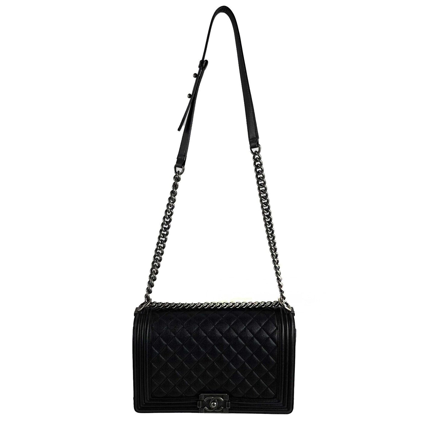 Chanel - CC Boy Flap Quilted Double Stitch New Medium - Black Caviar Leather