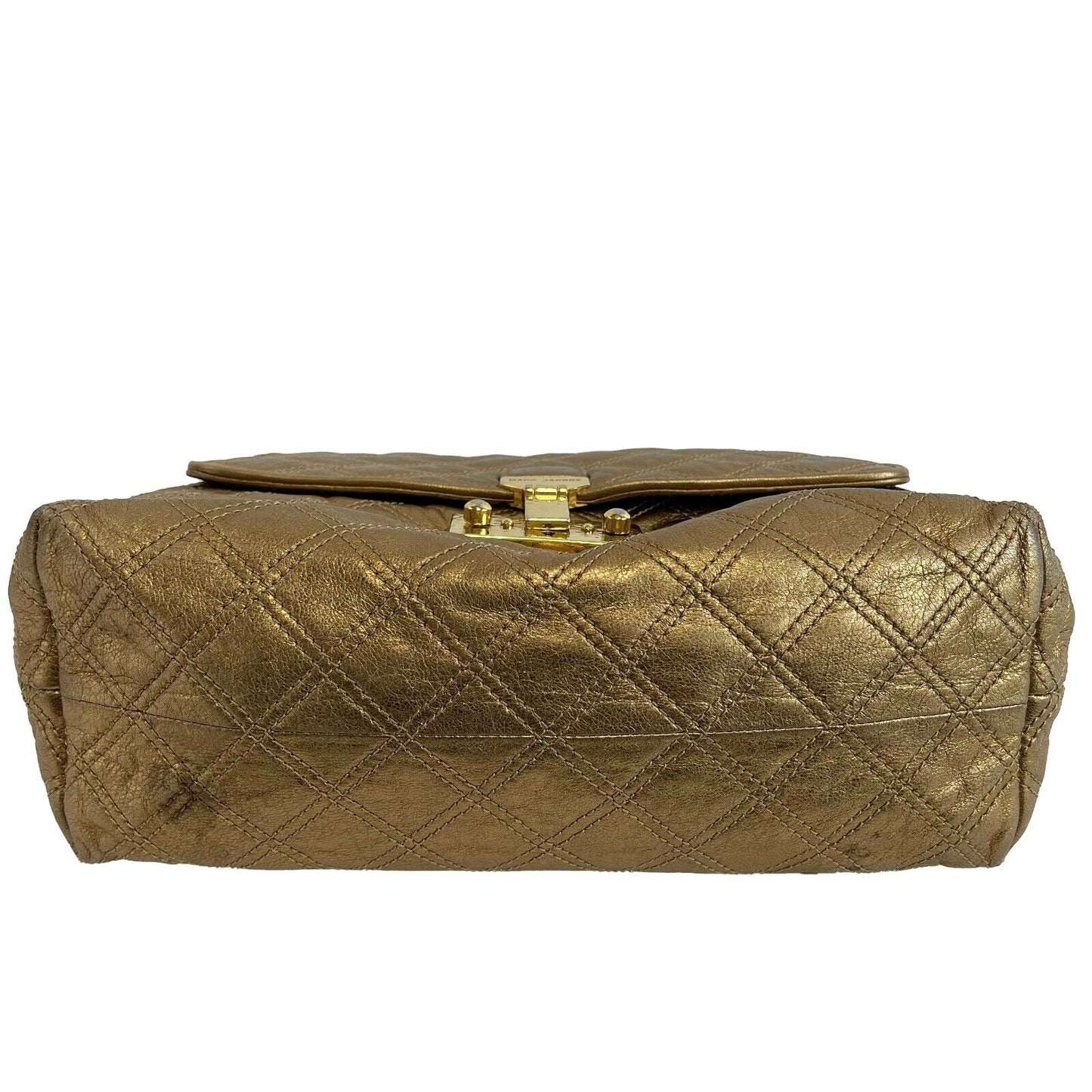 Marc Jacobs Excellent Metallic Gold Quilted Leather Flap Shoulder Bag Handbag