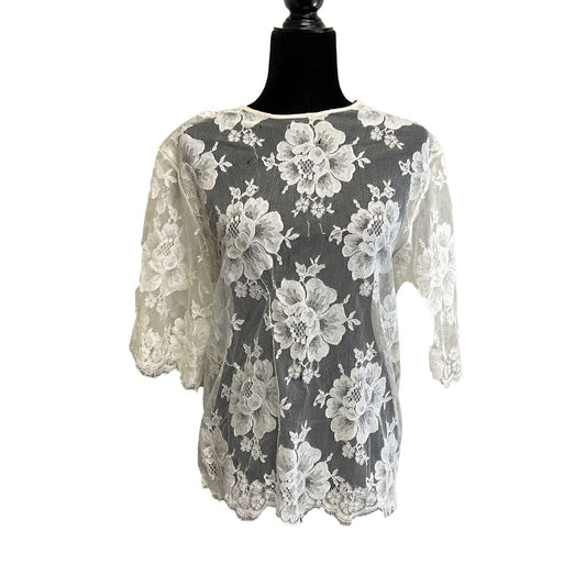 Stella McCartney Half-Sleeve Scalloped Lace Cream 38 US 2