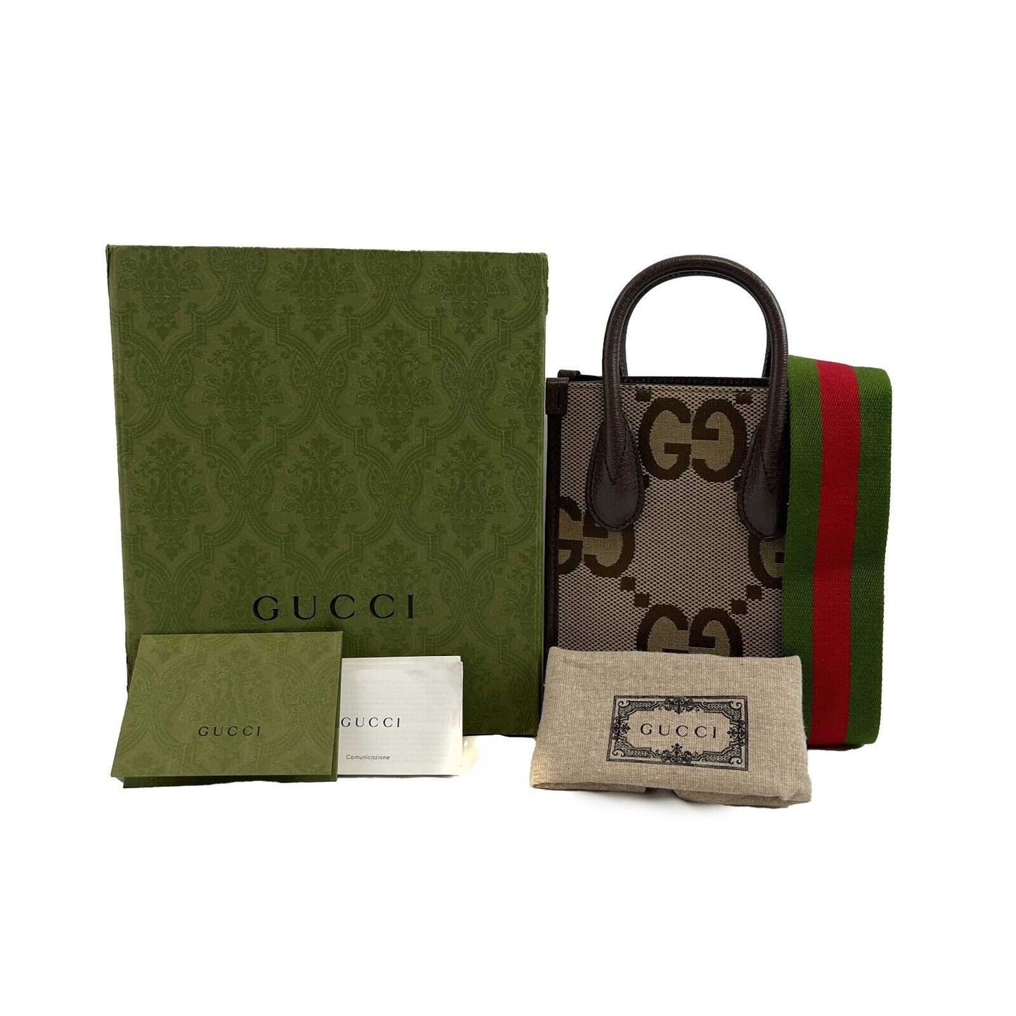 Gucci Jumbo GG Mini Vertical Tote Crossbody Handbag Beige Brown