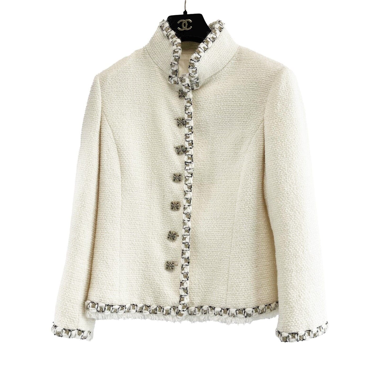 Chanel 11a Blazer CC Gripoix Buttons Ivory White 42 US 10