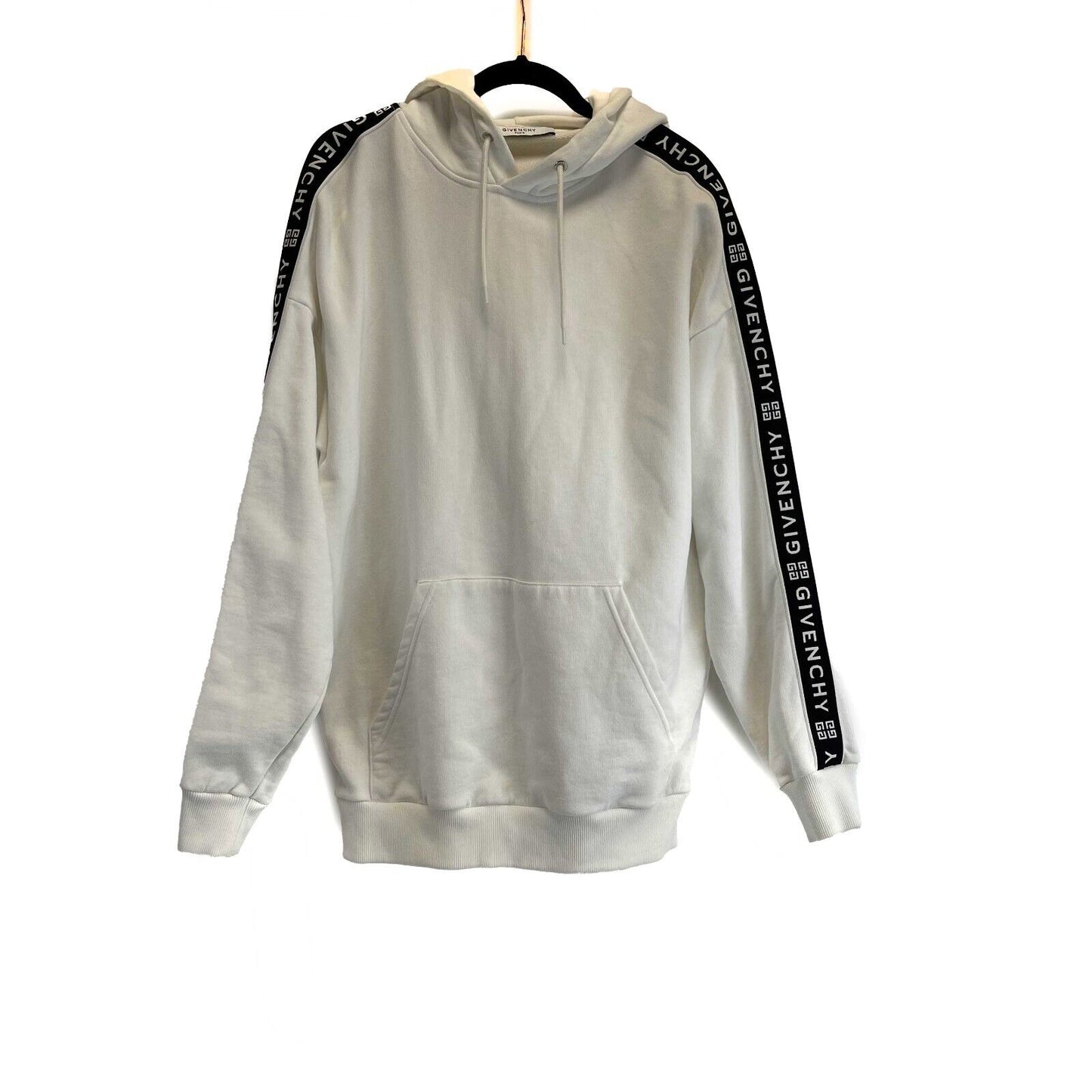GIVENCHY - White Logo Tape - White / Black Hoodie - Size S