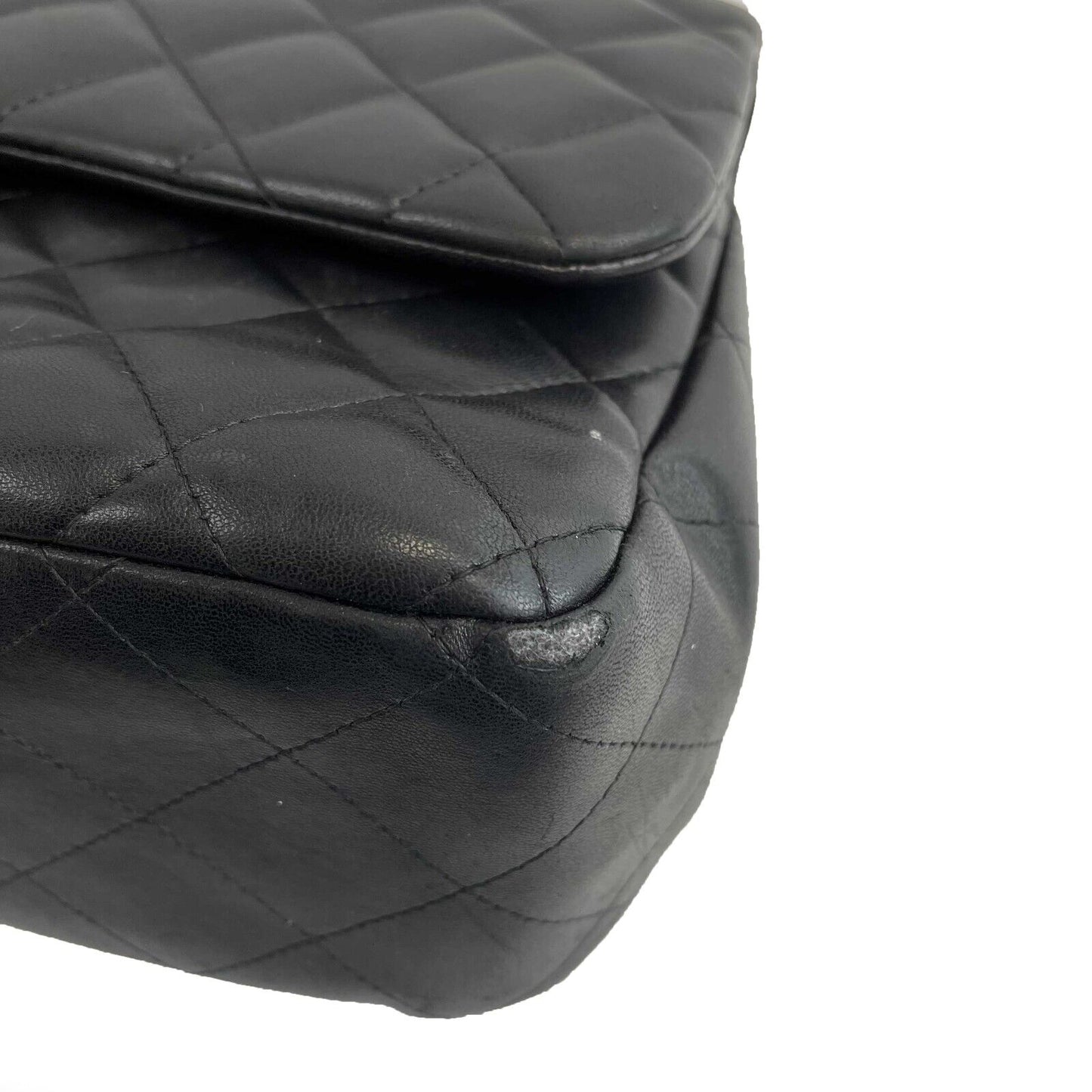 CHANEL - CC Lambskin Leather Quilted Jumbo Double Flap - Black Shoulder Bag