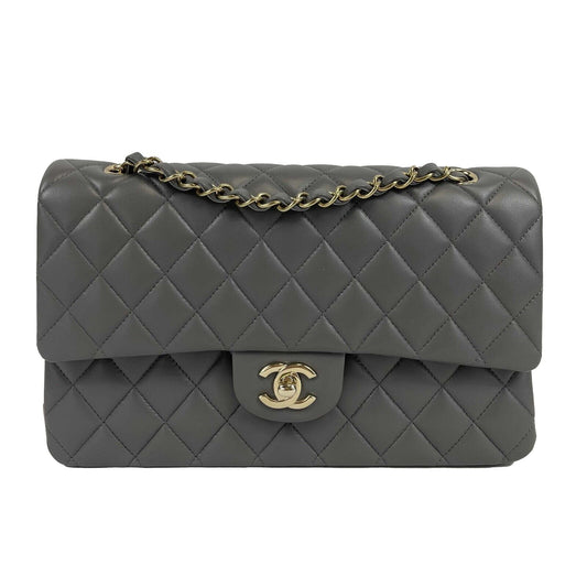 CHANEL - NEW 22A Classic Medium Double Flap Dark Grey CC Shoulder Bag