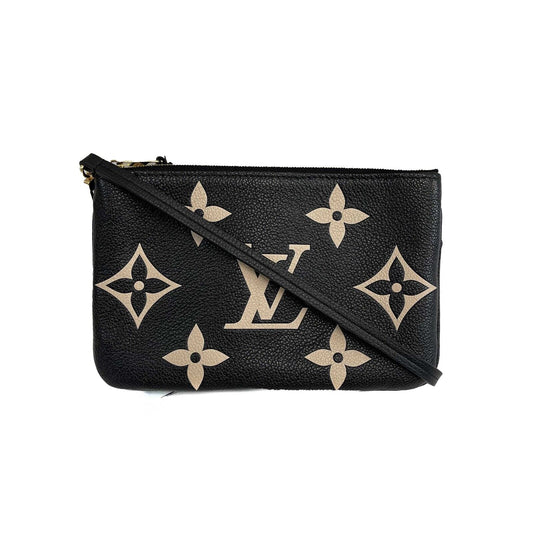 Louis Vuitton - Double Zip Pochette - Black / Beige Leather Crossbody - FULL KIT