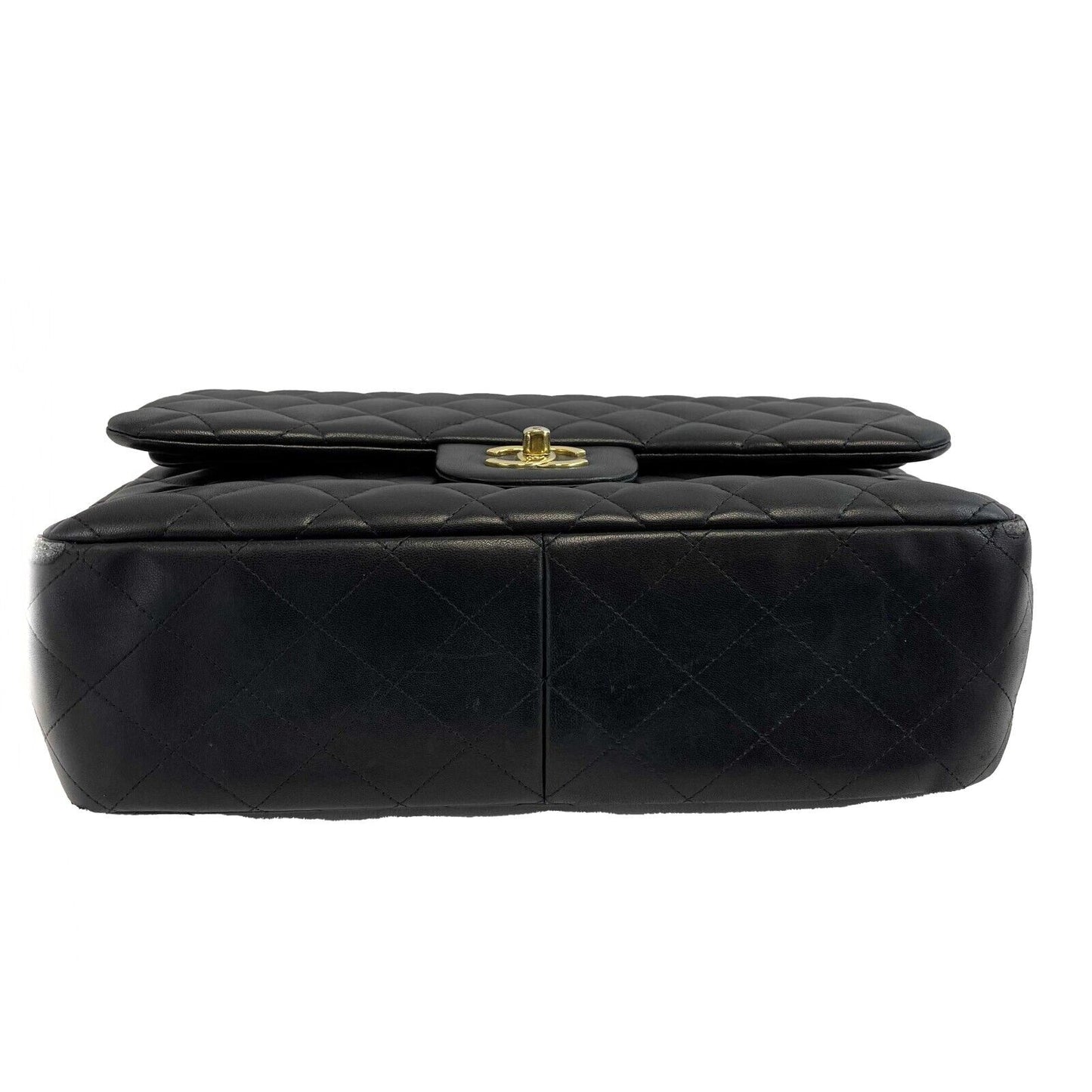 CHANEL - CC Lambskin Leather Quilted Jumbo Double Flap - Black Shoulder Bag