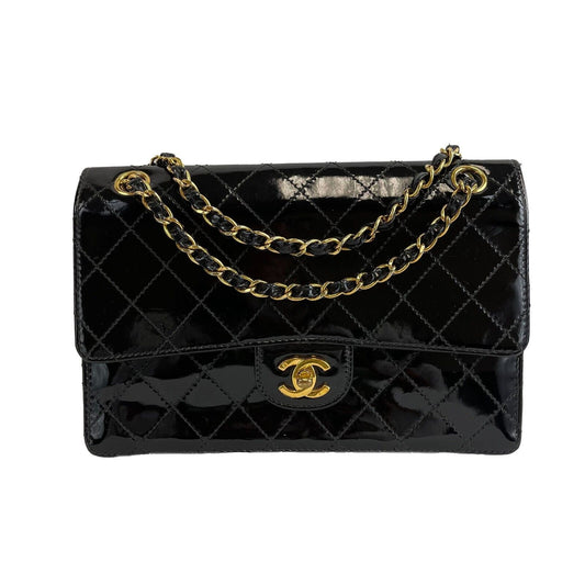 Chanel - Black Vintage CC Turnlock - Patent Quilted Flap - Gold Hardware Handbag