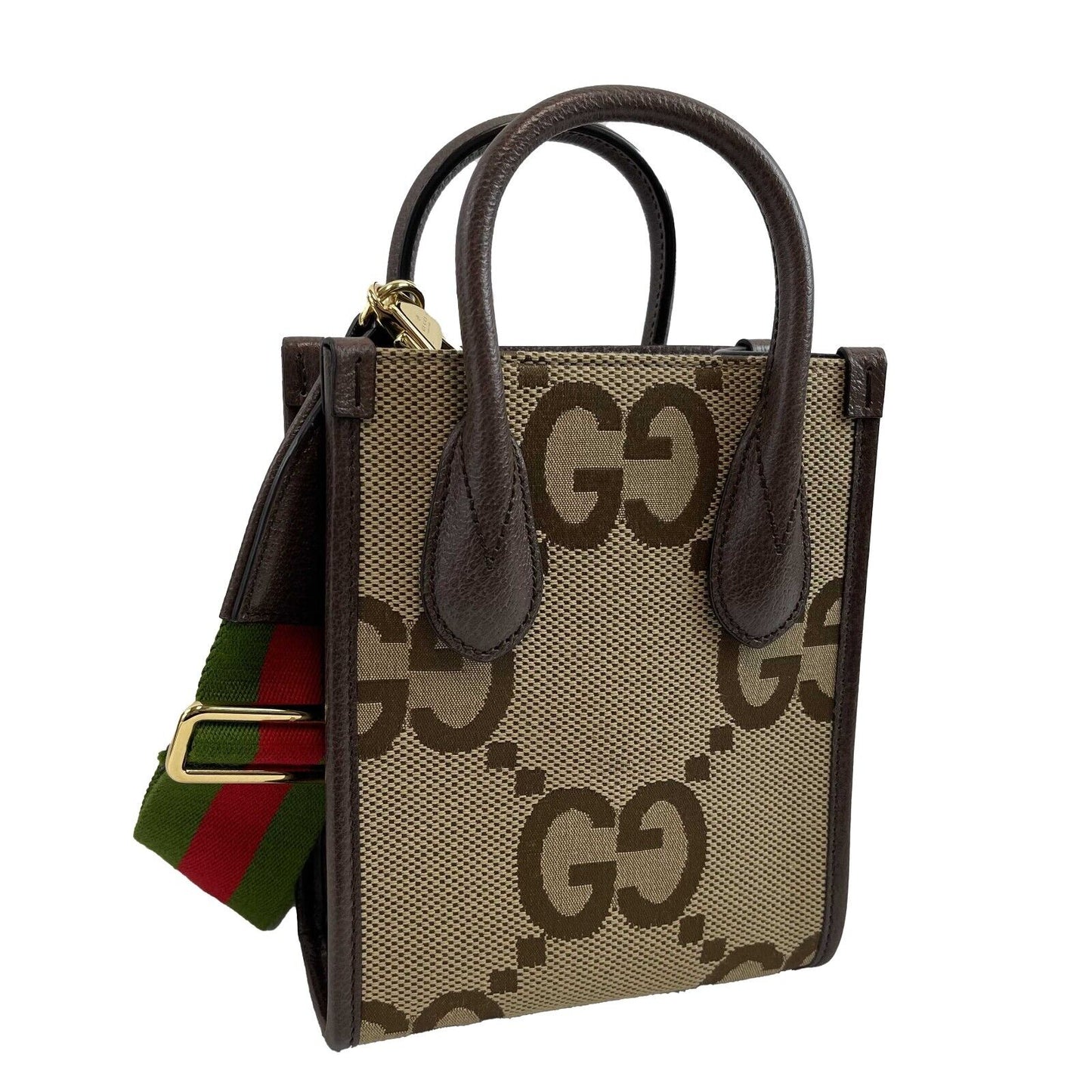 Gucci Jumbo GG Mini Vertical Tote Crossbody Handbag Beige Brown