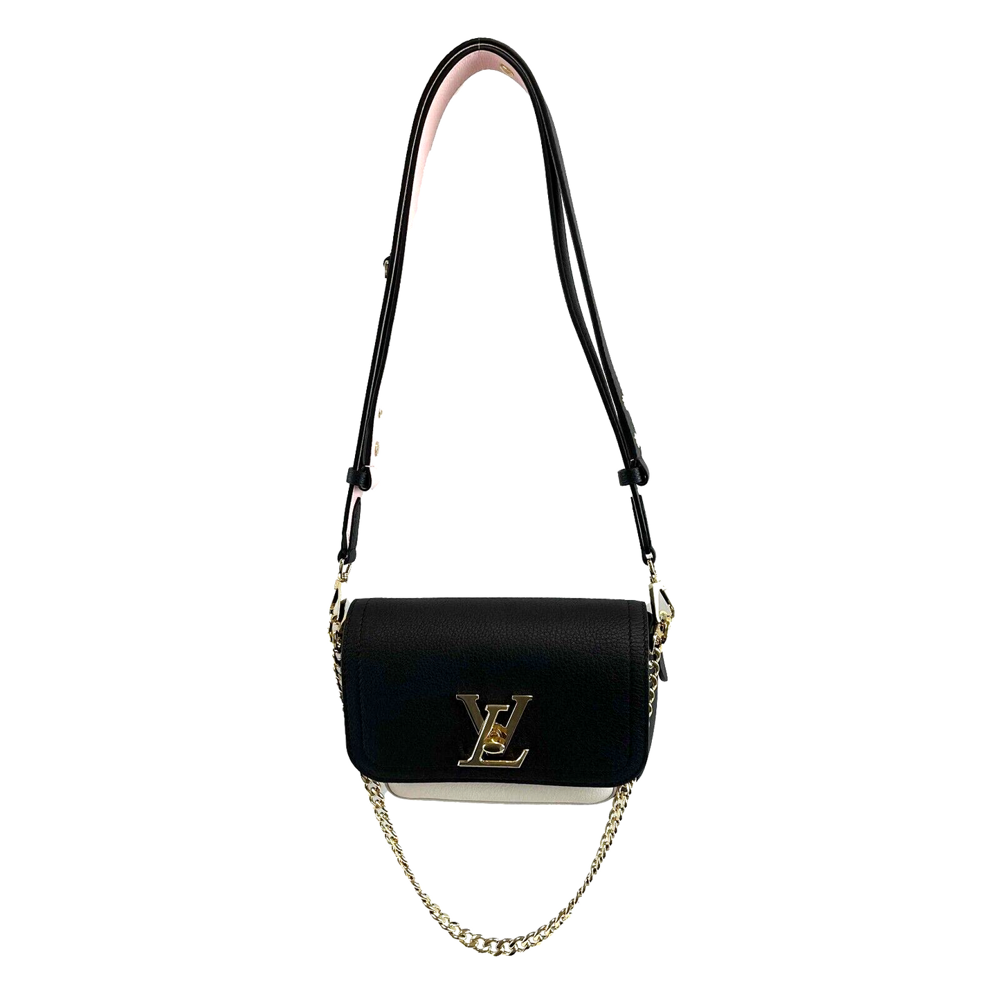 Louis Vuitton Lockme Tender Grained Calfskin Pink Black Crossbody Handbag