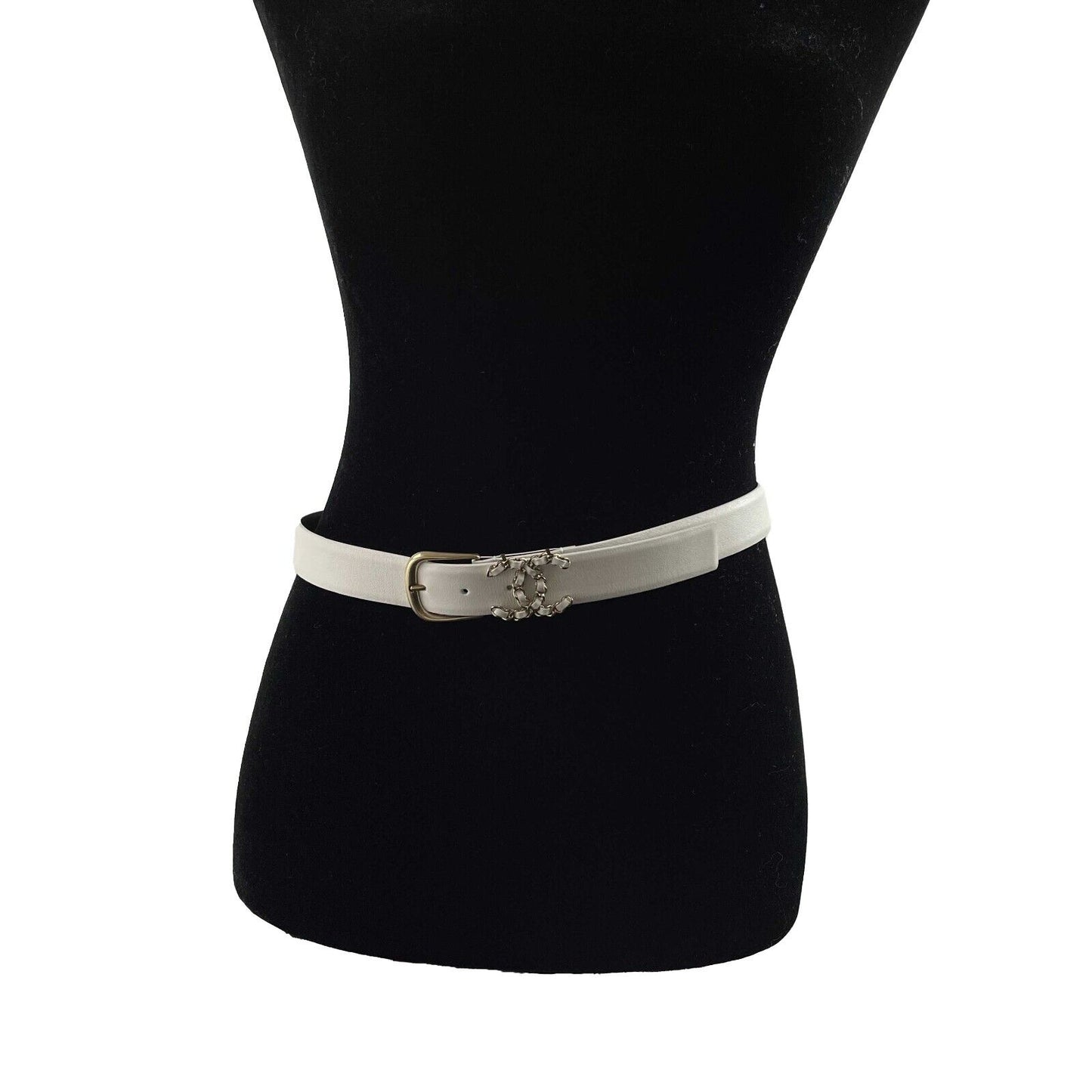 Chanel 21P New w/ Tags CC White leather Belt Size 75