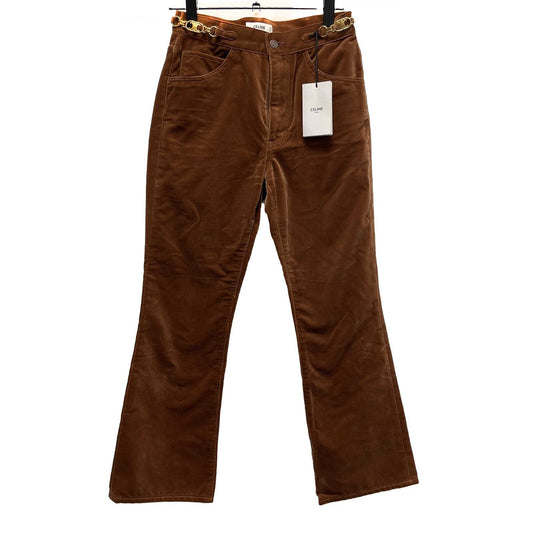 Celine New w/ Tags FW 19 NWT Runway cognac flare corduroy pants Brown 28 US 00