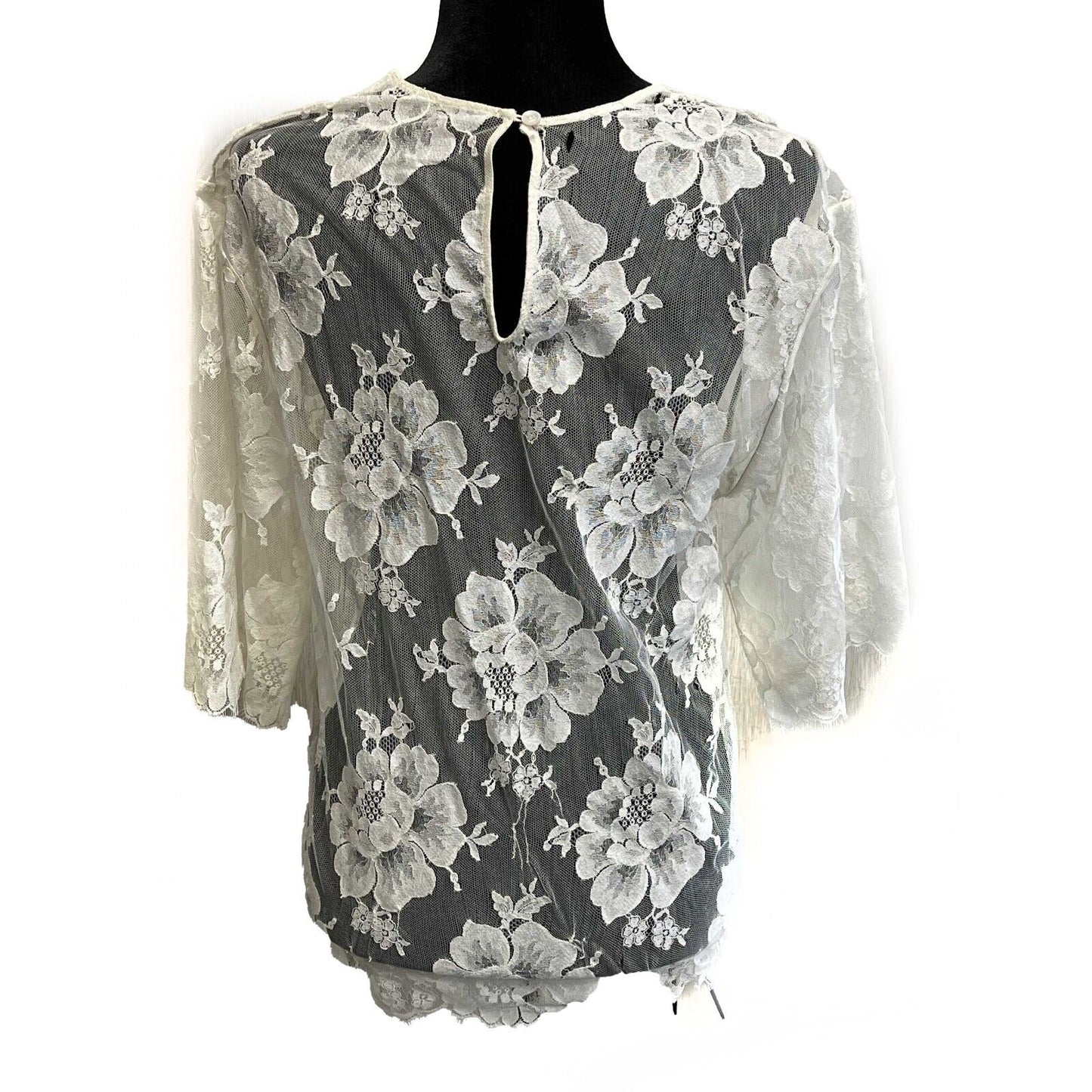 Stella McCartney Half-Sleeve Scalloped Lace Cream 38 US 2