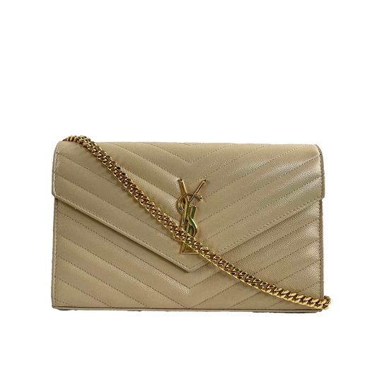 Saint Laurent - YSL Monogramme Grain de Poudre Wallet Chain / Beige Crossbody