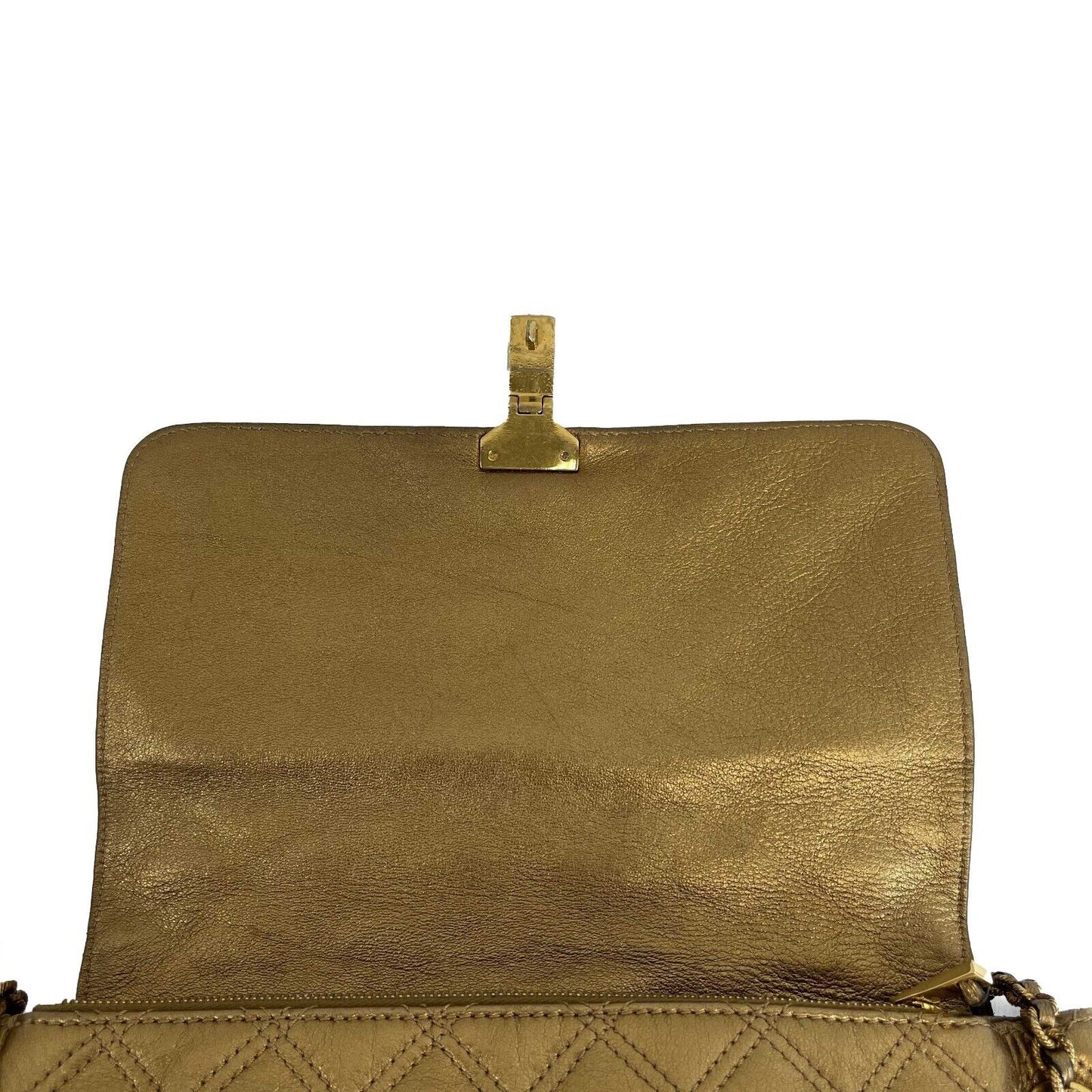 Marc Jacobs Excellent Metallic Gold Quilted Leather Flap Shoulder Bag Handbag