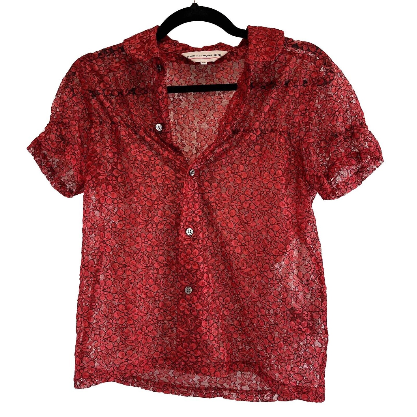 Comme des Garcons Girl Pristine Sheer Lace Shirt Button Down 2020 Red XS