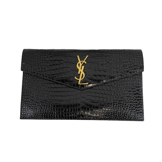 Saint Laurent - Uptown Pouch - Black Patent Calfskin Leather Embossed Alligator