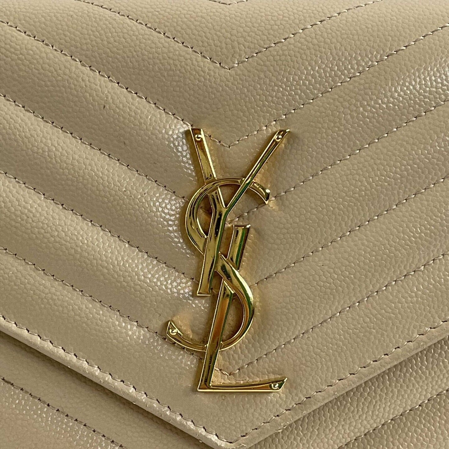 Saint Laurent - YSL Monogramme Grain de Poudre Wallet Chain / Beige Crossbody