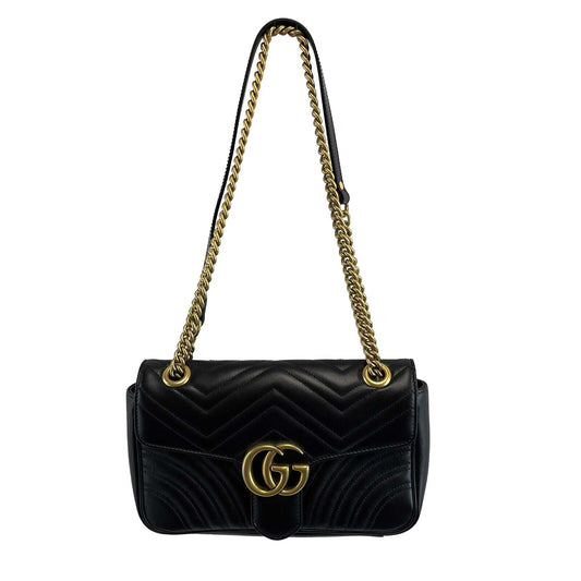 Gucci Excellent Small GG Marmont Flap Matelasse Black Crossbody Bag