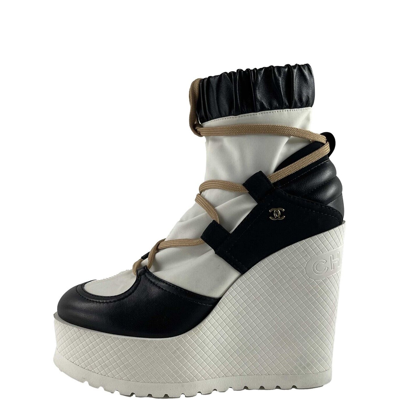 Chanel Runway Wedge Short Platform Boots 37