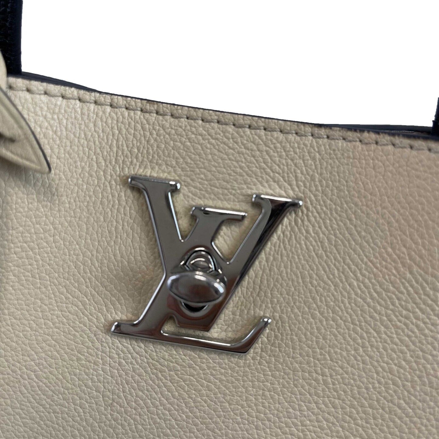 Louis Vuitton Twist Lock Me Go Tote Taurillon Beige and Black Handbag