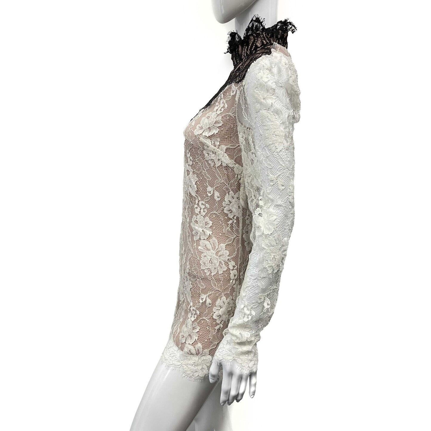 Lanvin Excellent Black And Cream Lace Cream, Black, Nude 34 US 4 Blouse