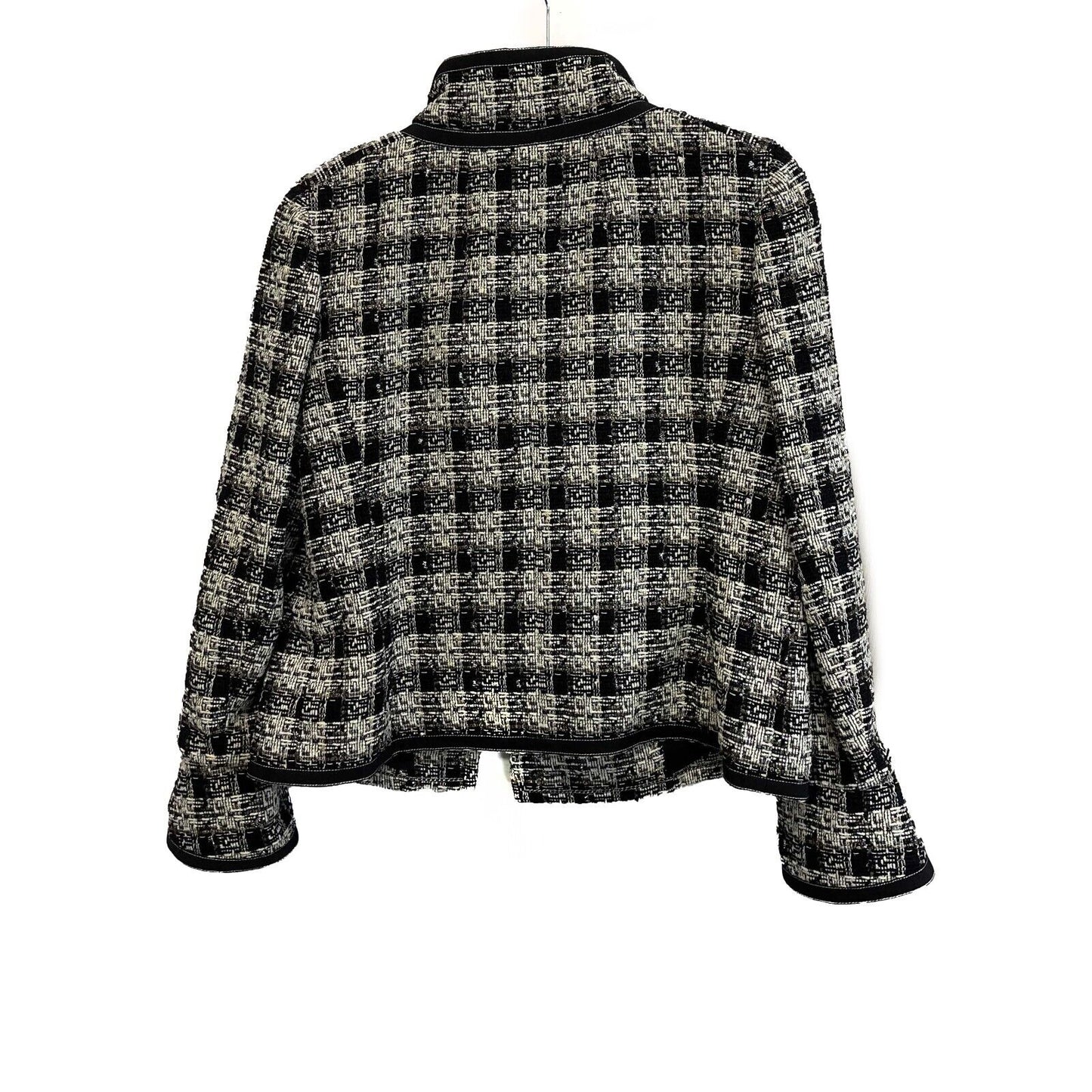 Chanel 08A Tweed Checked Metallic Blazer White & Black Jacket 46 US 14
