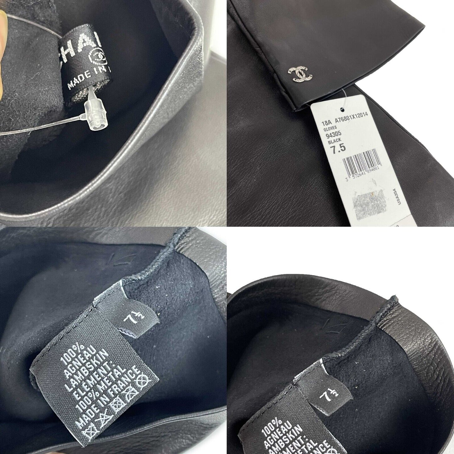Chanel New w/ Tags Leather Fingerless Long Gloves Black 18A 7.5
