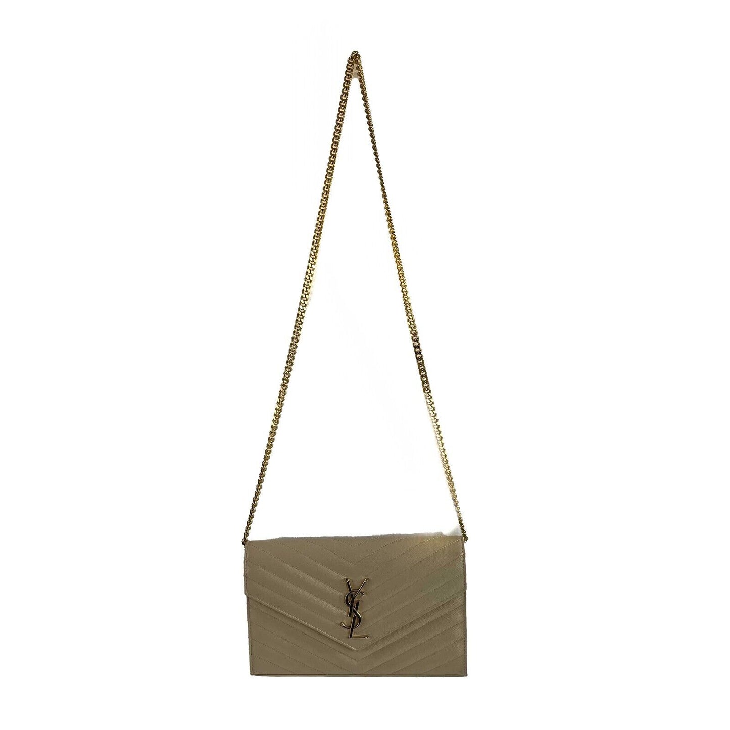 Saint Laurent - YSL Monogramme Grain de Poudre Wallet Chain / Beige Crossbody