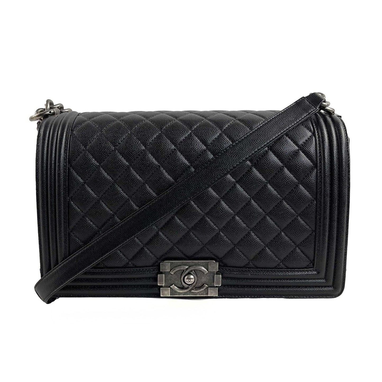 Chanel - CC Boy Flap Quilted Double Stitch New Medium - Black Caviar Leather