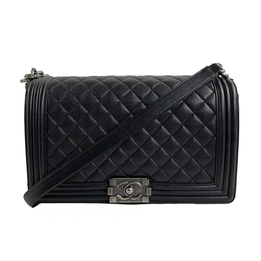 Chanel - CC Boy Flap Quilted Double Stitch New Medium - Black Caviar Leather
