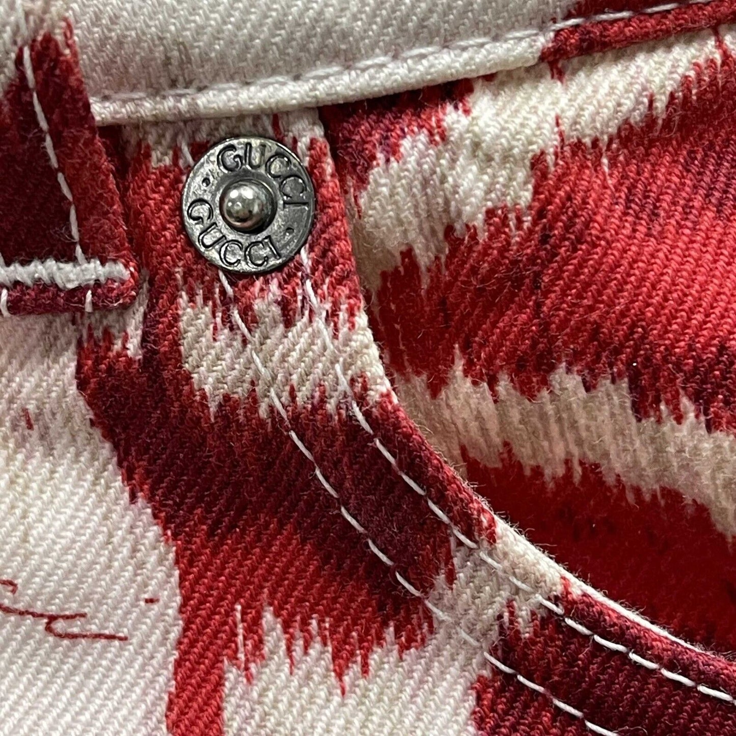 Gucci ULTRA RARE Runway Tom Ford Hawaii red and white jeans pants 38 US 2