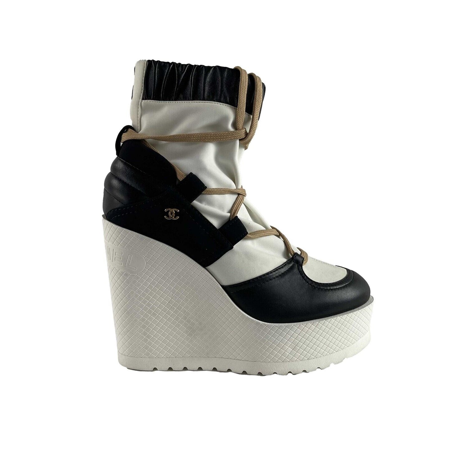 Chanel Runway Wedge Short Platform Boots 37