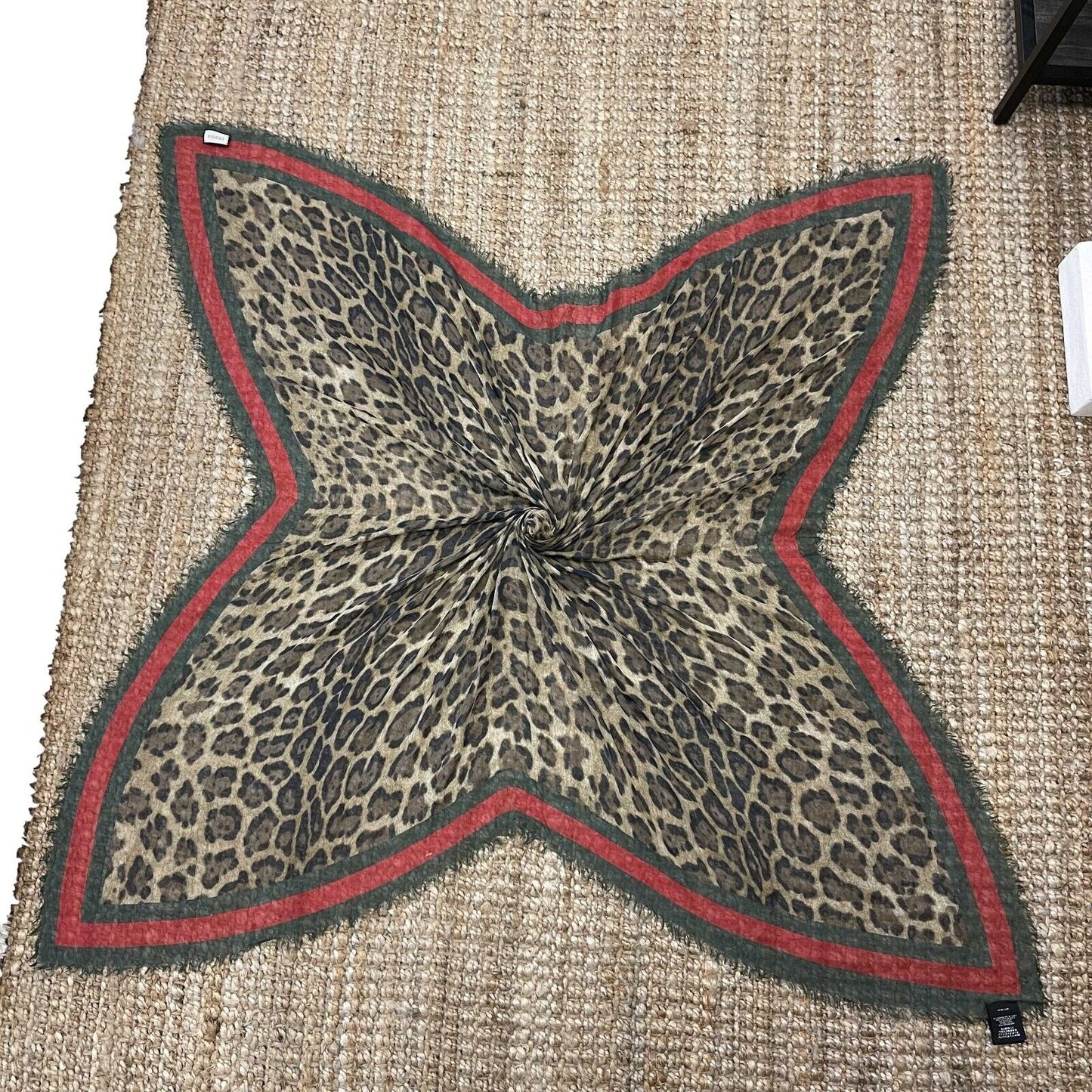 Gucci - Leopard Print Scarf - Frayed Edged - Brown, Black, Red, Green - OS
