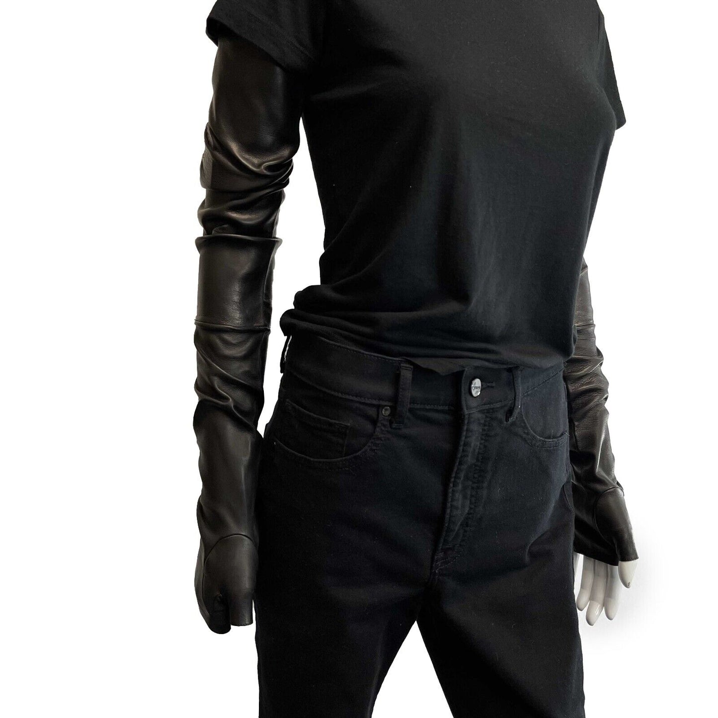 Chanel New w/ Tags Leather Fingerless Long Gloves Black 18A 7.5