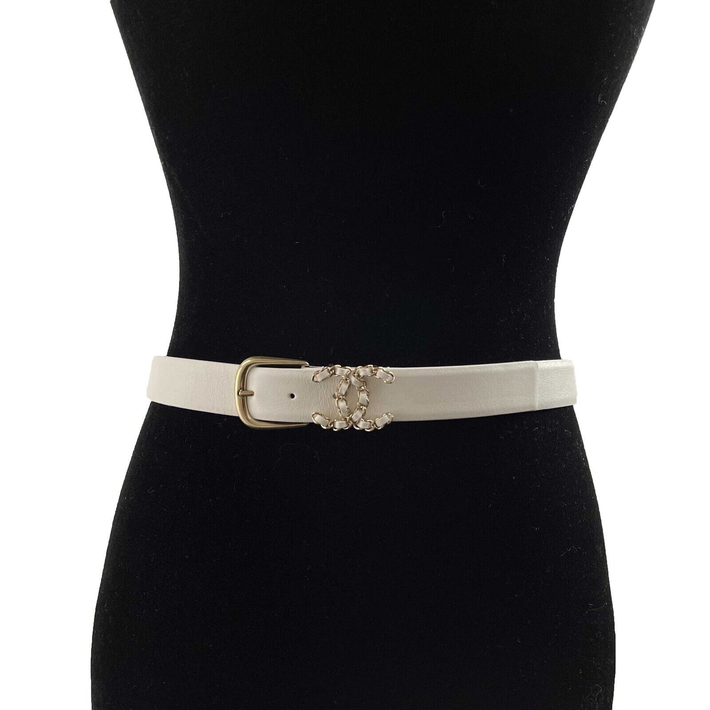 Chanel 21P New w/ Tags CC White leather Belt Size 75