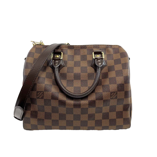 Louis Vuitton Speedy Bandoulier 25 Red Interior Damier Ebene Crossbody Brown