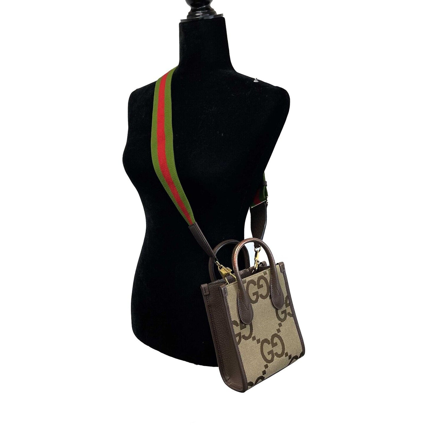 Gucci Jumbo GG Mini Vertical Tote Crossbody Handbag Beige Brown