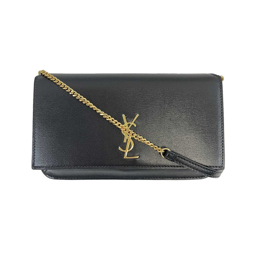 Saint Laurent Monogram Phone Crossbody Shoulder Black Gold Handbag Excellebt