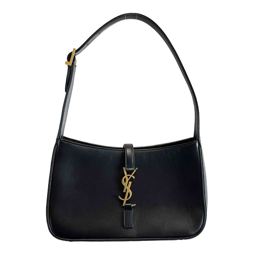 Saint Laurent Le 5 a 7 Hobo Leather Small in Smooth Leather Black Handbag
