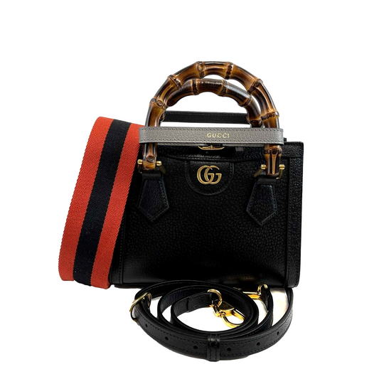 Gucci Excellent Mini Diana NM Bamboo Handle Tote Black Crossbody Bag