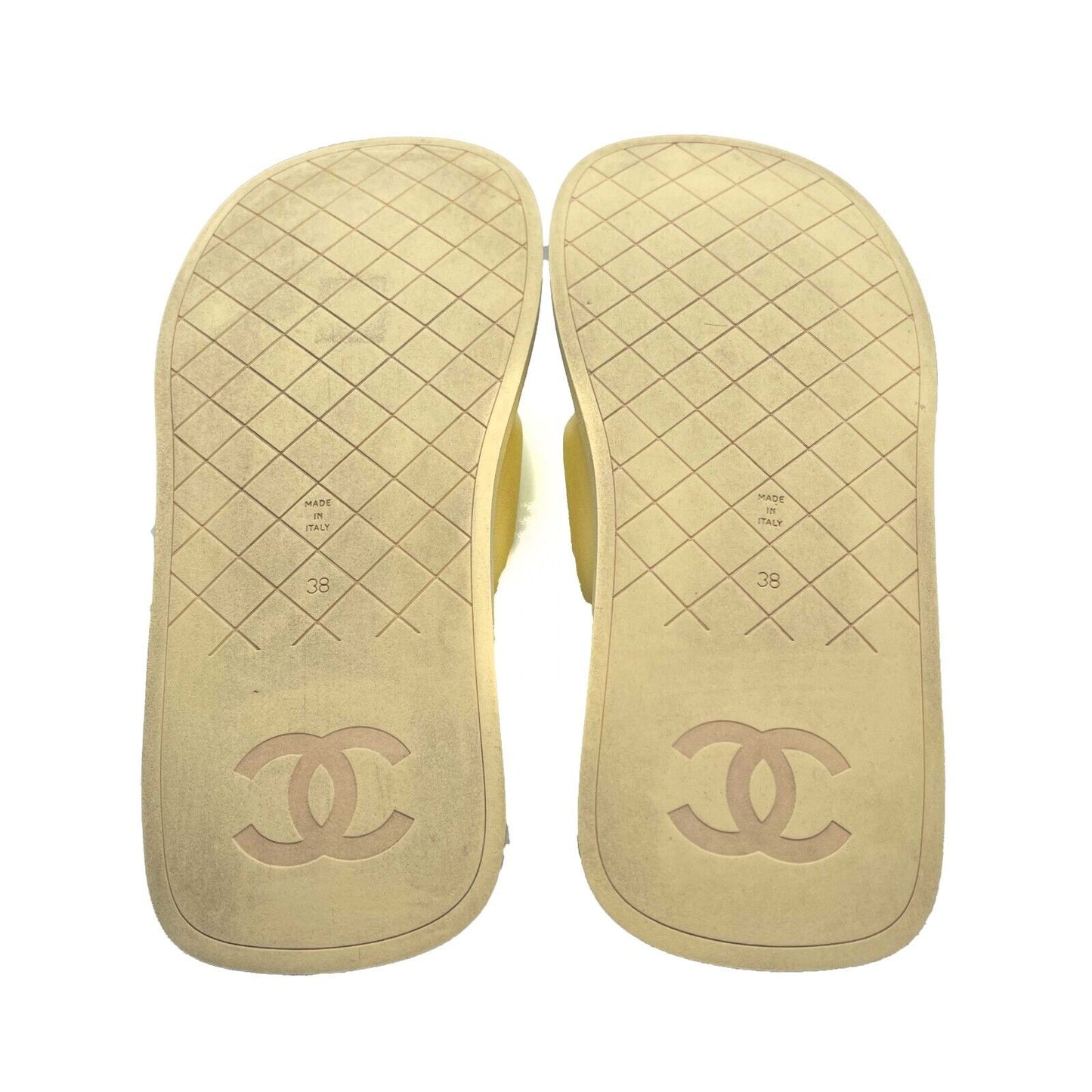 Chanel Lambskin Padded Pool Thong Sandals Yellow 38 US 8 Flip Flop Very Good