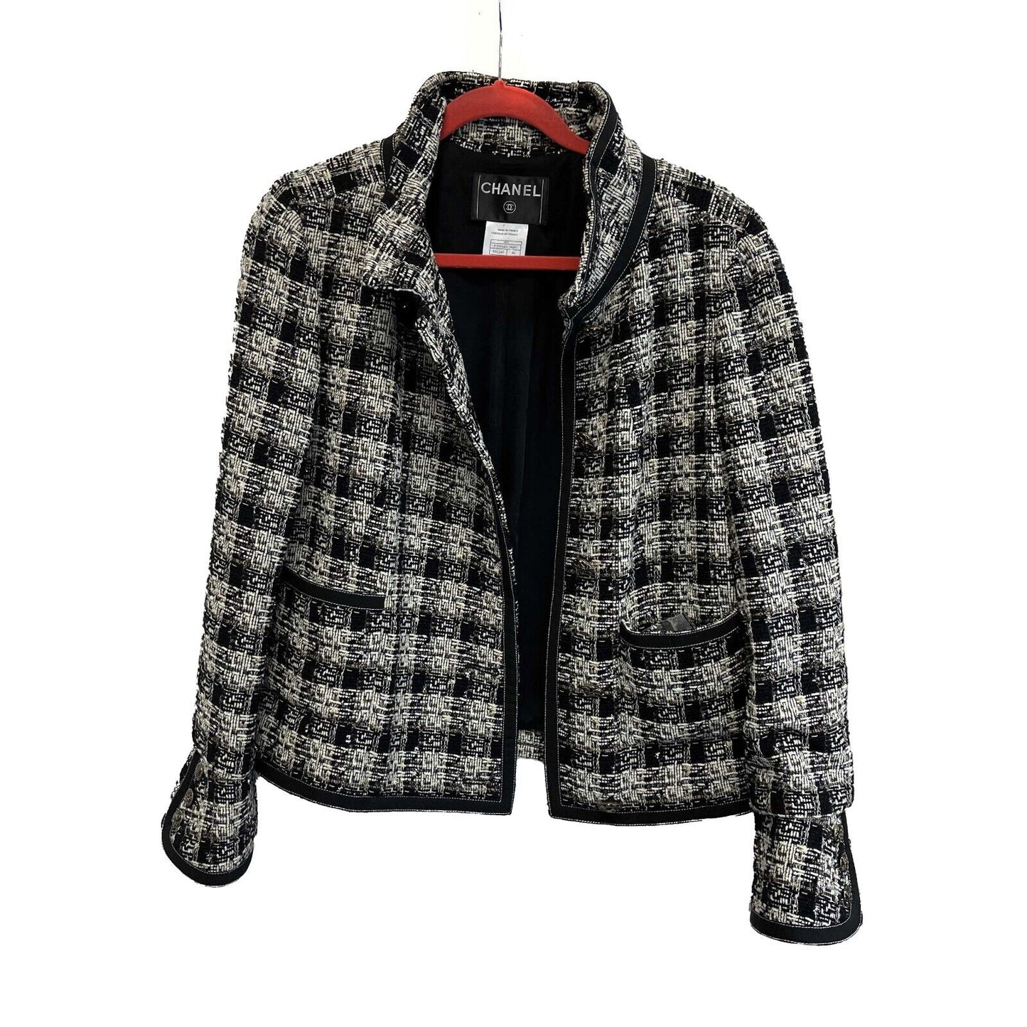 Chanel 08A Tweed Checked Metallic Blazer White & Black Jacket 46 US 14