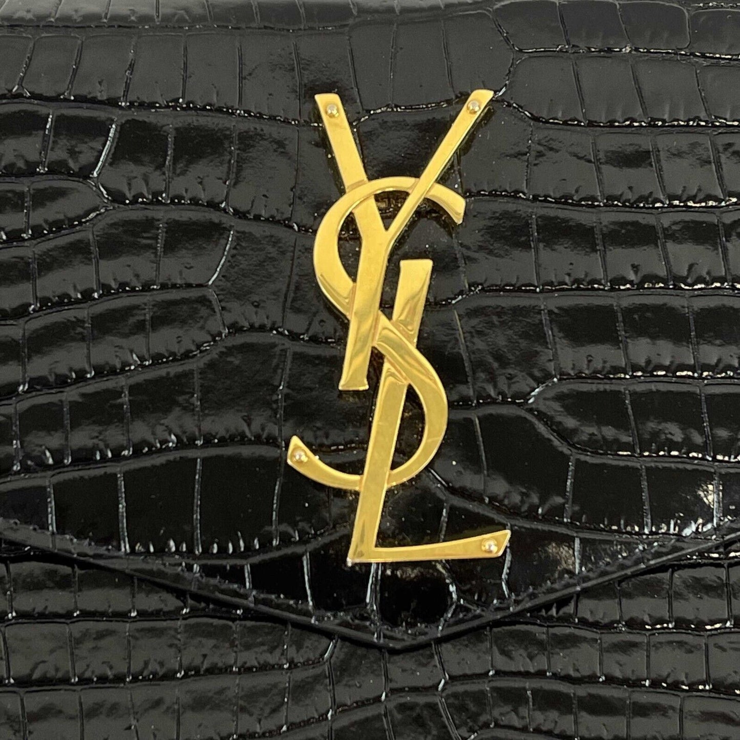 Saint Laurent - Uptown Pouch - Black Patent Calfskin Leather Embossed Alligator