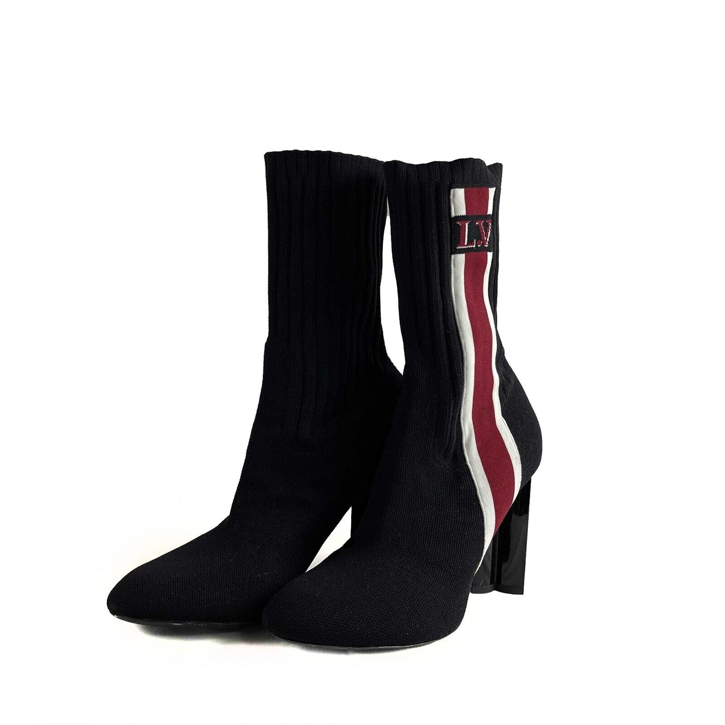 Louis Vuitton Stretch Fabric Silhouette Stripe Ankle Boots Black 36.5 US 6 Shoes