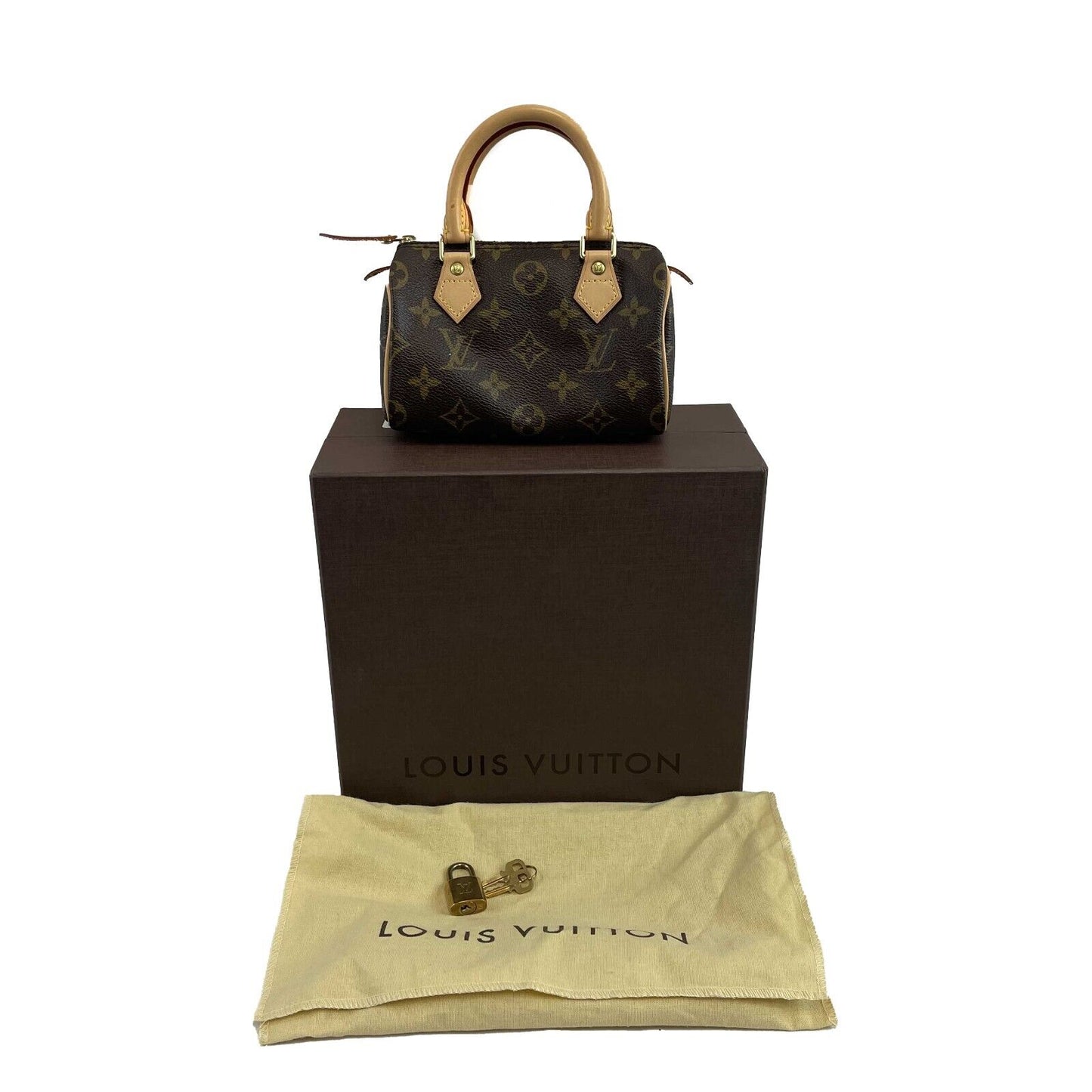 Louis Vuitton Speedy Mini Nano HL Monogram Canvas Brown Handbag Excellent W/ BOX