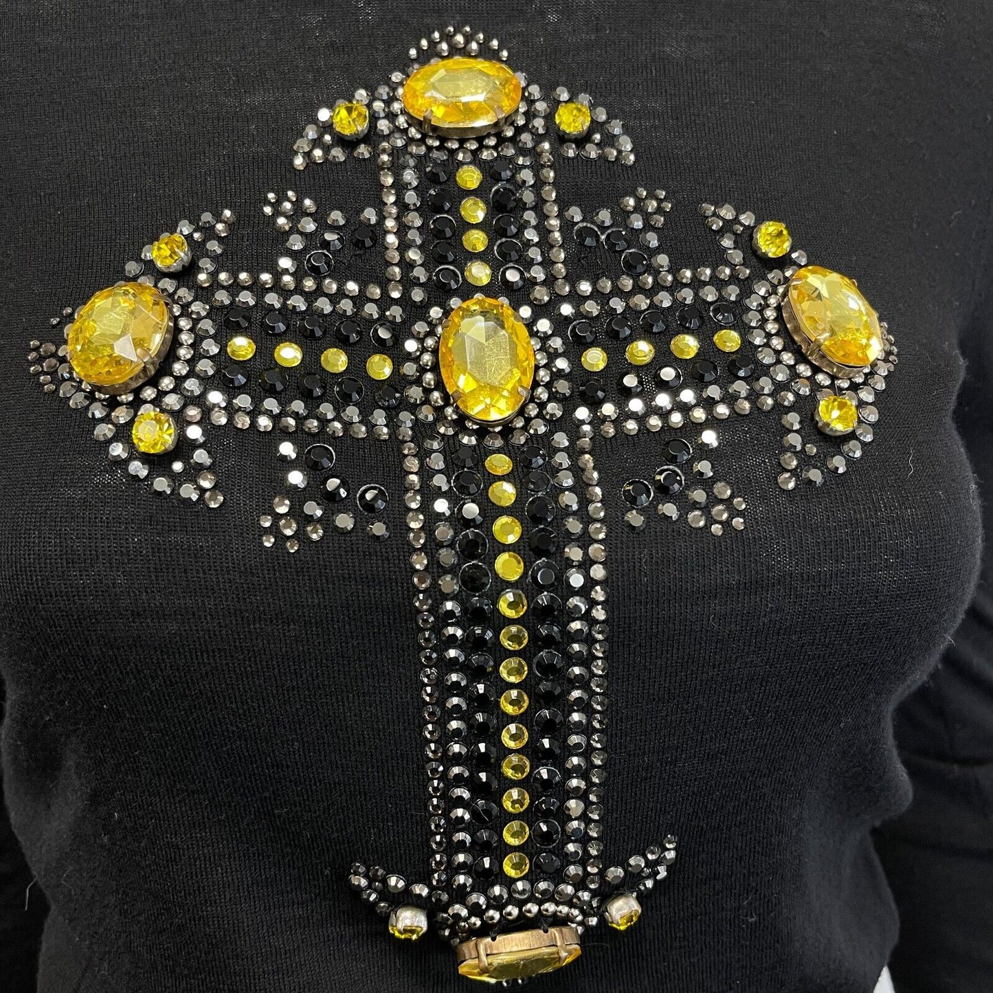 Versace Studded Crystal Gothic Cross Turtleneck Black Top 38 US 2 NEW