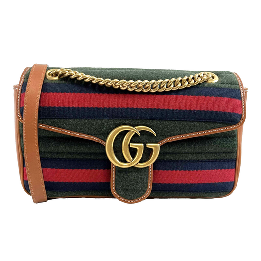 Gucci Matelasse Horizontal Small GG Marmont Dark Green Handbag