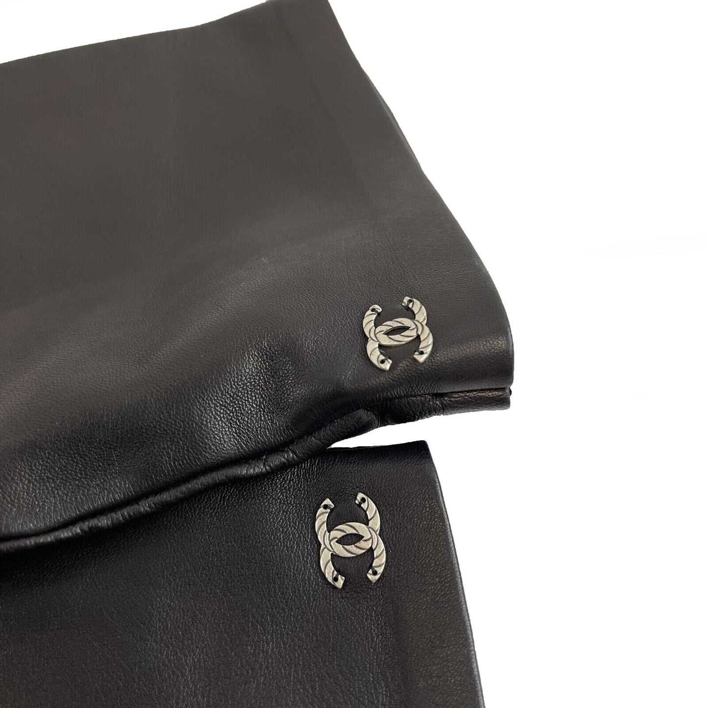 Chanel New w/ Tags Leather Fingerless Long Gloves Black 18A 7.5